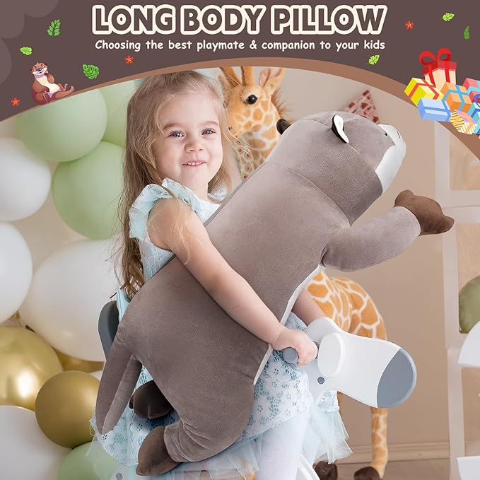 Auspicious beginning 30'' Giant Otter Plush Stuffed Animal- Otter Plush Pillow Plushies, Large Sleeping Body Pillow Plush Toy, Cute Hugging Stuffed Animal, Birthday Gifts for Kids Girls Boys