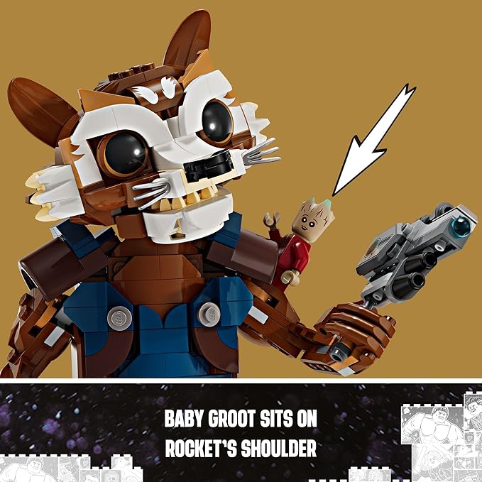 LEGO Marvel Rocket & Baby Groot Minifigure, Guardians of The Galaxy Inspired Marvel Toy for Kids, Buildable Action Figure for Play and Display, Gift for Boys and Girls Ages 10 and Up, 76282