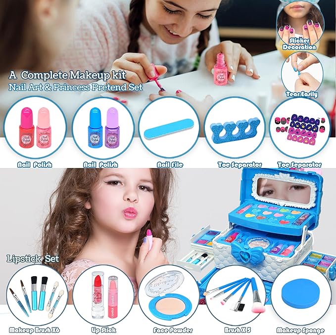 Kids Makeup Sets for Girls - Kids Makeup Sets for Girls 5-8, Maquillaje para Niñas, Play Make Up Kit, Toys for Little Girl,Princess Toddler Kid Stuff Ages3-12 Year Old Girl Birthday Gifts