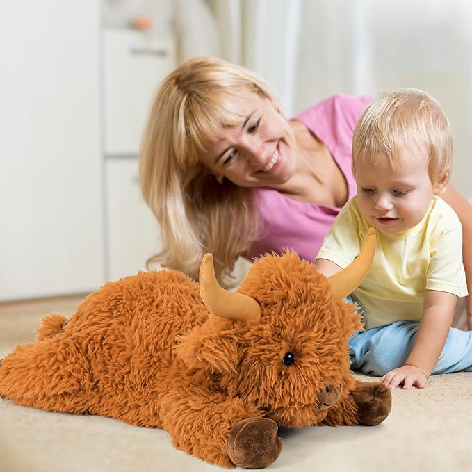 5lbs Highland Cow Weighted Stuffed Animals, 22in Giant Highland Cow Gift Plush Toy,Adorable Stuffed Animal for Kids and Adults Highland Cattle Plushie Pillow Decor