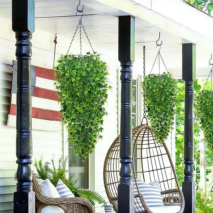 Waipfaru Artificial Hanging Ivy for Outdoors, 4pcs Faux Vines Greenery | Fake Hanging Plants for Wall Home Bedroom Living Aesthetic Kitchen Office Aesthetic Kitchen Indoor Outdoor Decor