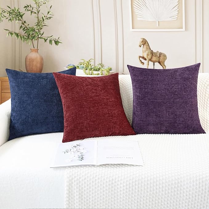 CaliTime Decorative Couch Throw Pillow Covers 18 X 18 Inches Navy Blue | Pack of 2, Cozy Chenille Cushion Cases for Sofa Bed Living Room Farmhouse Home