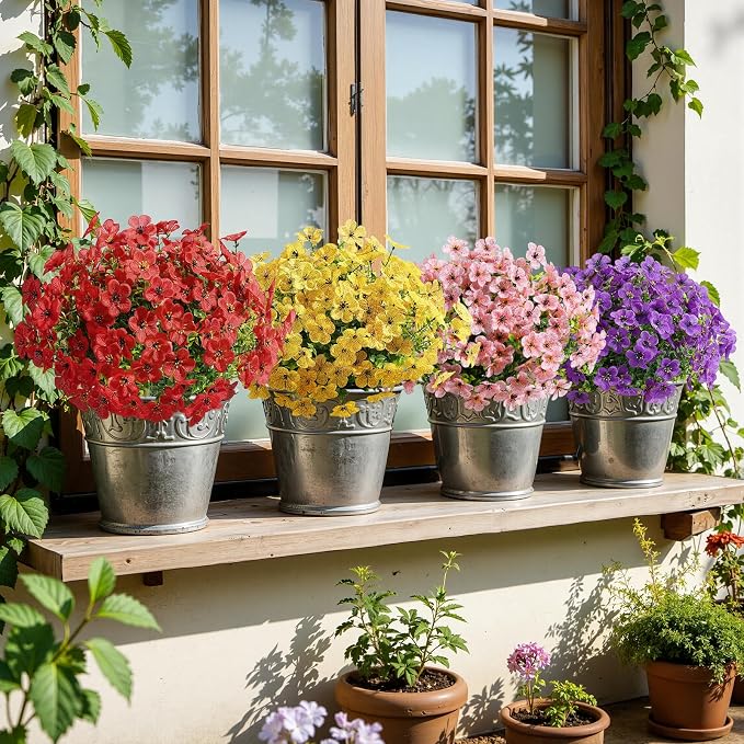 Alupssuc 20 Bundles Artificial Flowers for Outdoor Indoor Decoration | UV Resistant No Fade Fake Plants Eucalyptus, Colorful Faux Spring Flowers for Outside Yard Porch Patio Garden Home Window Box