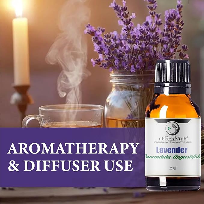 Organic Lavender Essential Oil - Steam Distilled Lavandula Angustifolia, Flower Oil, Premium Floral Aroma Middle Note Oil for Aromatherapy, Skincare, Haircare and DIY Cosmetic Formulations - 15 ml