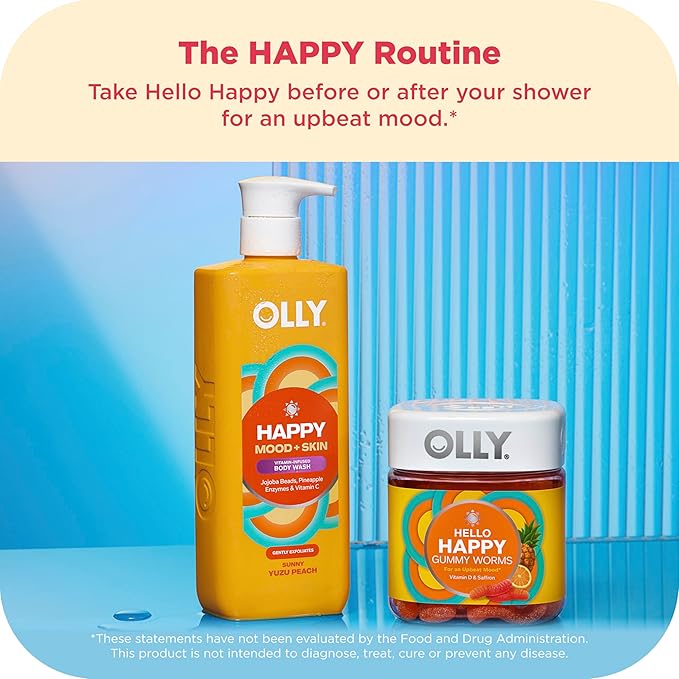 OLLY Exfoliating Body Wash Happy Mood + Skin jojoba beads, pineapple enzymes & vitamin C to exfoliate and reveal softer, glowing skin 17 Fl Oz