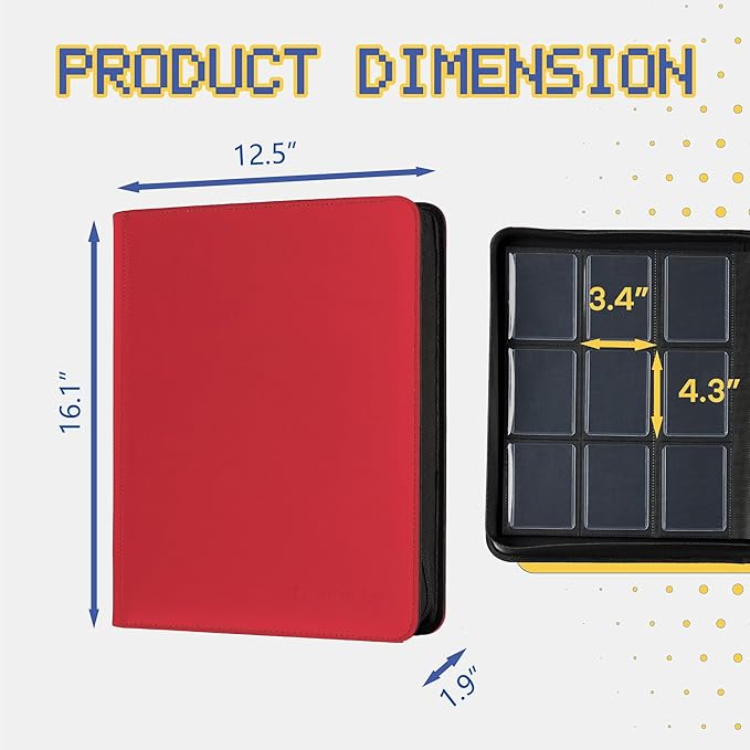 9-Pocket Toploader Binder, Clovecat Premium Card Book， Holds 252 Trading Card with 20 Removable Top-loader Sleeves，PU Card Holder Folders,Card Album for MTG, TCG, Yugioh, Game & Sports Cards(Red)