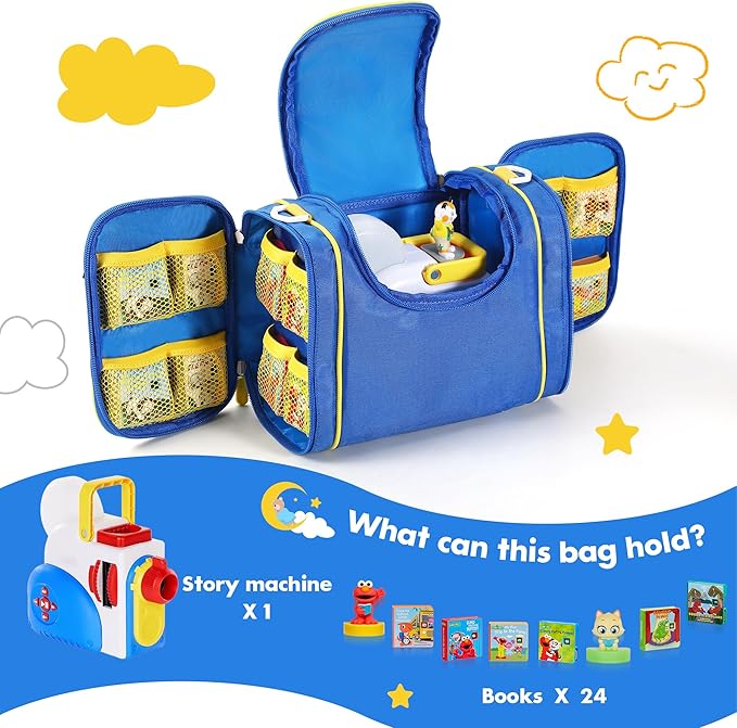 Carrying Case Compatible with Little Tikes Story Dream Machine Books Starter Set and Character, Portable Storage Carrier Bag for Travel and Home Storage (Blue)