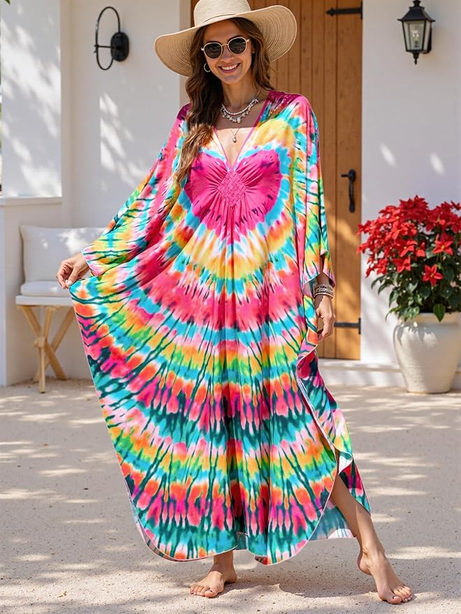 Mumu Dresses for Women Plus Size, Bohemian Kaftan Beach Cover Up Long Maxi Nightgown Soft Loungewear