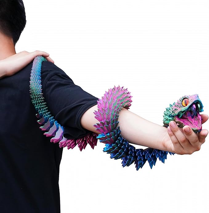 Super Large 3D Printed Snake with a Movable Mouth,47.4inch,Flexible Realistic Articulated Animal Fidget Toys,Mystery Figurines Gifts,Executive Desk Décor and Festival Collectible (colorfulA)