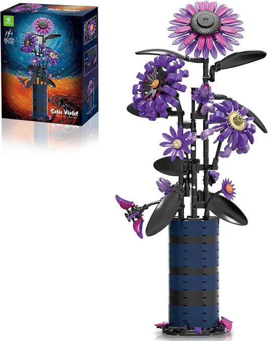 Sunflower Building Set Flowers Bouquet Purple Botanicals Collection Compatible with Lego Flowers for Adults Women Girls 14+ Home Office Decor