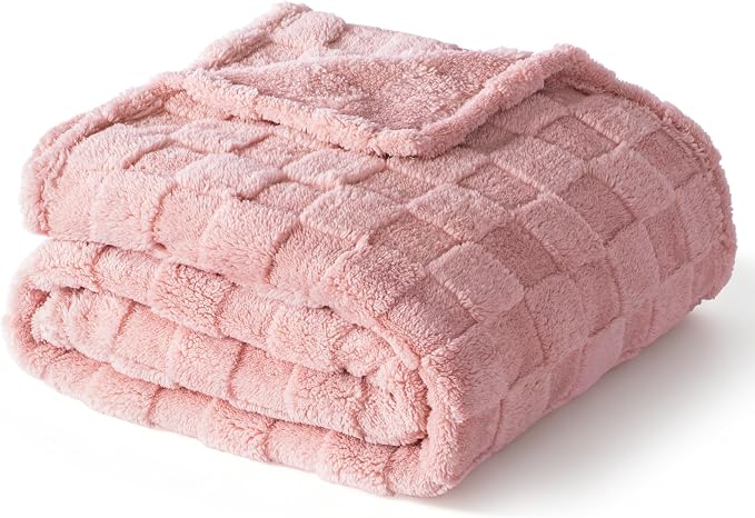 Exclusivo Mezcla 3D Checkered Fleece Throw Blanket for Couch, Pink | Super Soft and Cozy Fluffy Throw, Lightweight and Breathable, Cute Fuzzy Blanket for Sofa, Home Decor, All Season, 50"x60"