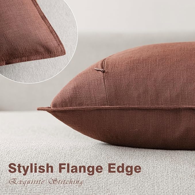 Foindtower Pack of 2, Decorative Linen Solid Throw Pillow Covers Soft Accent Euro Cushion Case Boho Farmhouse Pillowcase for Chair Couch Sofa Bedroom Living Room Home Decor 22 x 22 Inch Rust Red