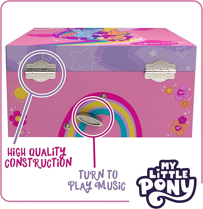 My Little Pony Jewelry Box for Girls - Musical Jewelry Box with Spinning Sunny Starscout Figurine, My Little Pony Toys for Kids Ages 3-5 - Plays My Little Pony Theme Song - 6 x 4.7 x 3.5 in