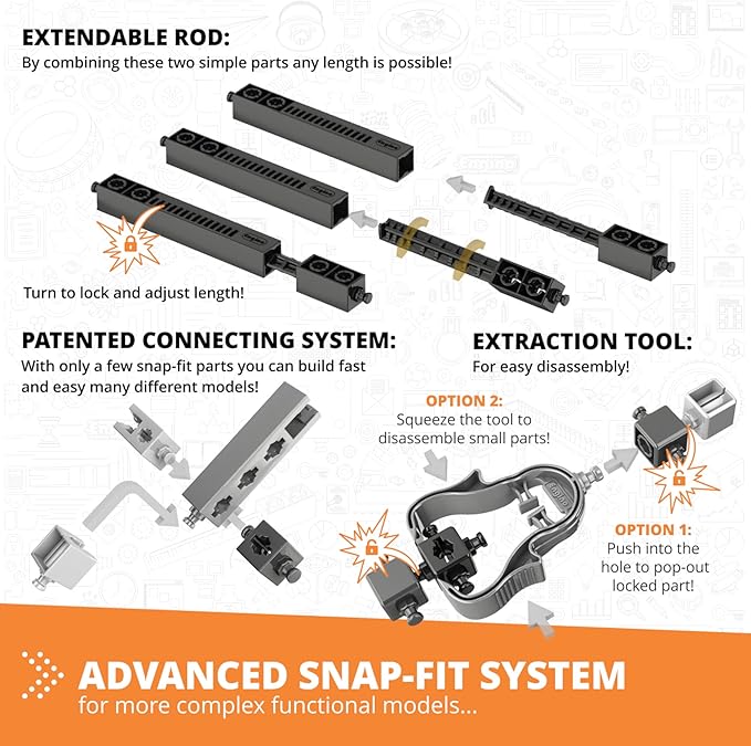 Engino- STEM Toys, Mechanics Cams & Cranks, Engineering Kit for Kids 9+, Learning & Education Set, Gifts for Boys & Girls, STEM Building Toys (8 Model Options)