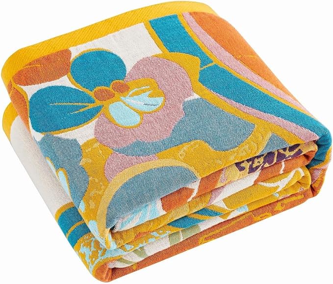XIBLC Boho Throw Blanket, Lightweight Blankets for Summer, 100% Cotton Bohemian Decorative Throw Blanket, 90"x98" Reversible Muslin Breathable Woven Farmhouse Blankets Quilt,