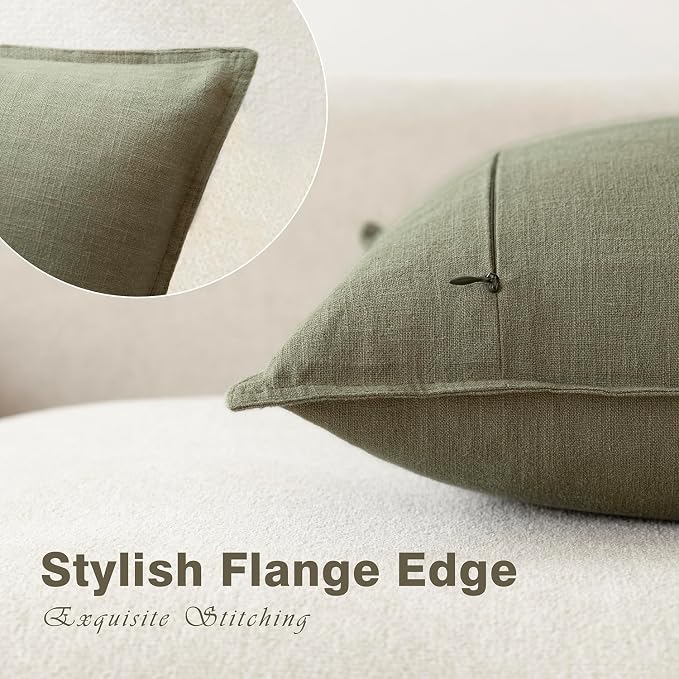 Foindtower Pack of 2, Decorative Linen Solid Throw Pillow Covers Soft Accent Cushion Case Farmhouse Neutral Pillowcase for Chair Couch Sofa Bedroom Living Room Home Decor 22x22 Inch Olive Branch Green