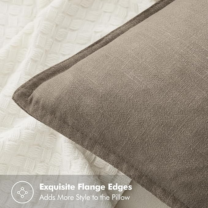 MIULEE Decorative Linen Euro Sham Pillow Covers 24x24 Inch Tan Taupe | Boho Farmhouse Neutral Couch Throw Pillows for Bed, Pack of 2 Accent Modern Pillowcases, Sofa Livingroom Home Decor