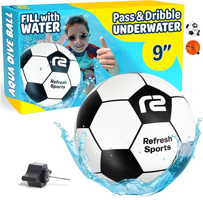 Aqua Dive Soccer Ball - Fun Underwater Pool Toys for Ages 8-12 + – Best Pool Games Outdoor Ball Game for Kids – Water Toys for Kids Summer Parties & Watermelon Beach Games - Fun Gifts For Boys & Girls