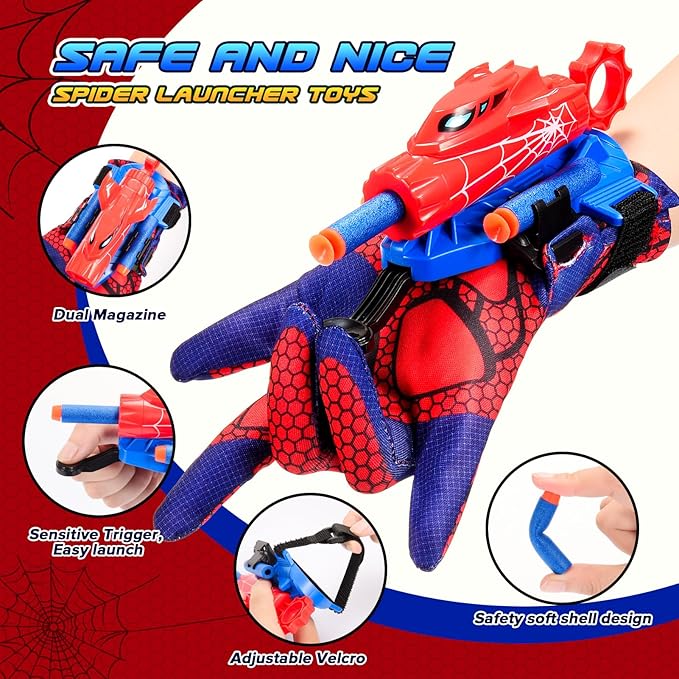 Excitobo 2 Sets Superhero Web Shooters for Kids Age 3-7,Adjustable Wrist Launcher Slinging Toy Set with 40 Darts,Ideal Birthday for Boys & Girls Imaginative Role-Play Costume Accessory