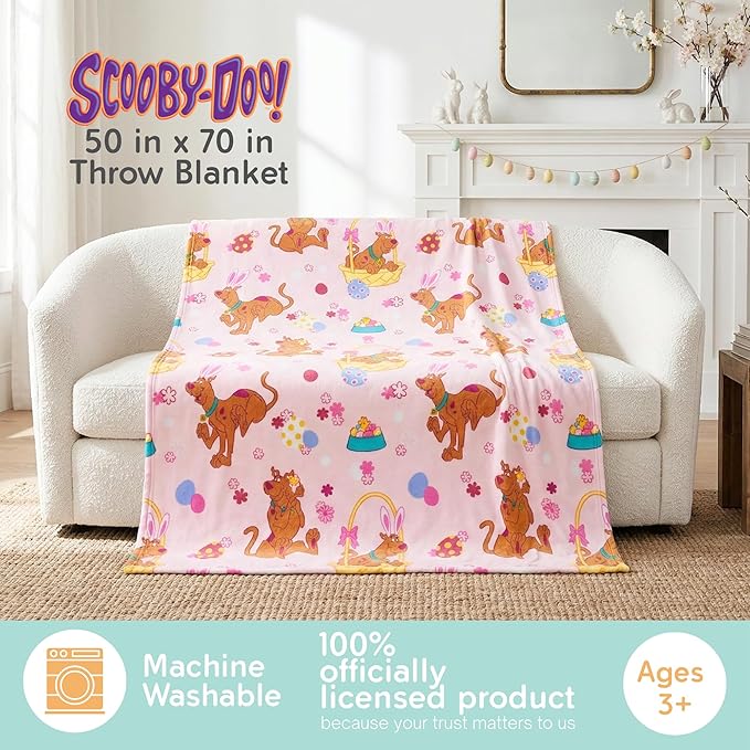 Scooby-Doo Easter Fluffy Throw 50 in x 70 in – Soft Plush Lightweight Blanket for Couch, Bed & Travel (100% Officially Licensed Product) by Franco Collectibles