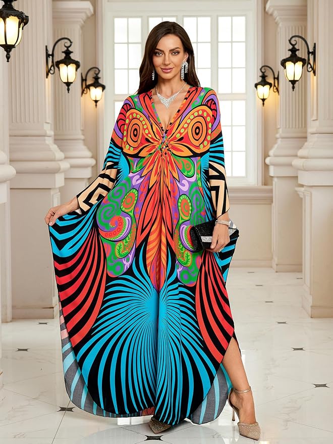 Mumu Dresses for Women Plus Size, Bohemian Kaftan Beach Cover Up Long Maxi Nightgown Soft Loungewear