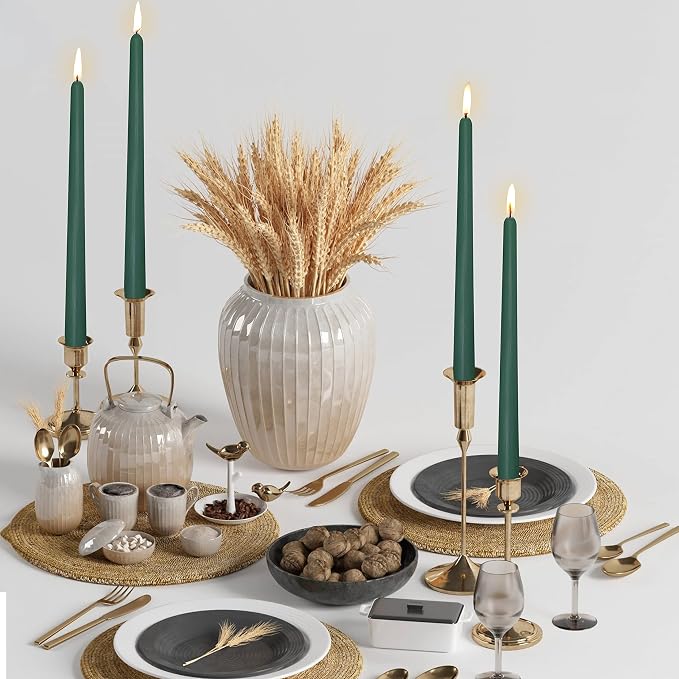 4 Pack Tall Taper Candles - 10 Inch Hunter Green Candlesticks, Cedar Scented Taper Candles Dinner Candle - Paraffin Wax with Cotton Wicks - 8 Hour Burn Time