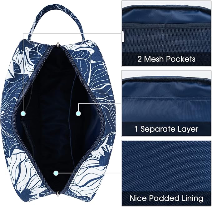 Narwey Travel Toiletry Bag for Women Traveling Dopp Kit Makeup Bag Organizer for Toiletries Accessories Cosmetics (Blue Lotus)