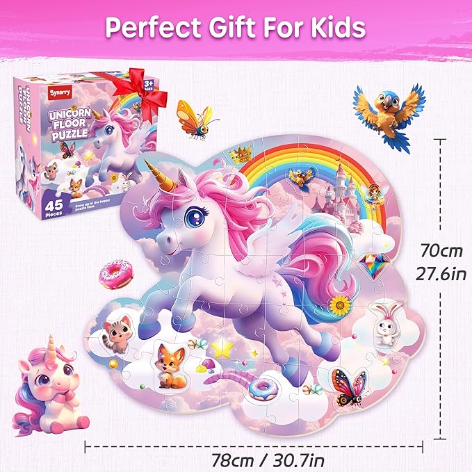 SYNARRY Unicorn Floor Puzzles for Kids Ages 4-6, Large 45 Piece Floor Puzzles for Kids Ages 4-8, Puzzles for Toddlers 3-5, Unicorn Toys Gifts, Easter Basket Stuffers Valentines Day Gifts for Kids