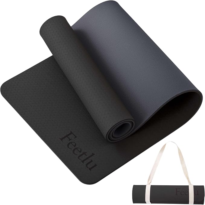 Extra Thick Yoga Mat with Carry Strap, 10mm Non-Slip Exercise Mat, 72 x 24 Inch Cushioned Workout Mat for Yoga, Pilates, Stretching & Floor Exercises