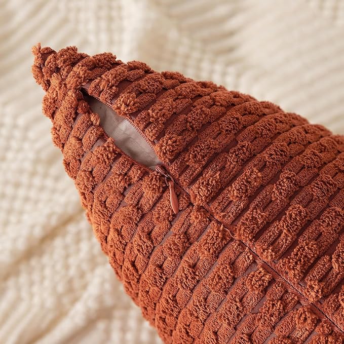 Kevin Textile Soft Corduroy 20"x54" Body Pillow Cover 1 Pack, Rust | Fall Boho Stripe Plush Corduroy Decorative Oblong Cushion Cover Modern Farmhouse Home Decor for Sofa Couch Bed Chair