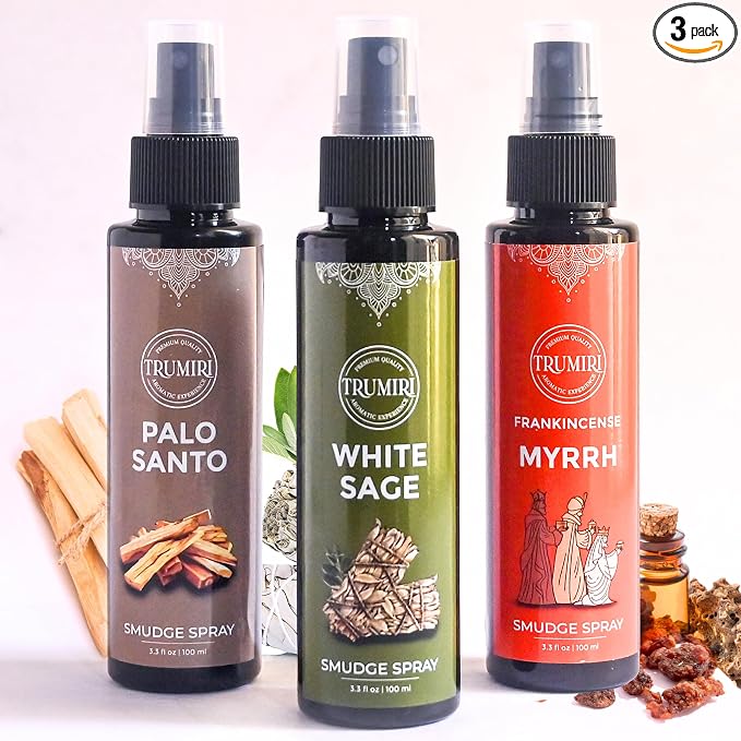 Set of 3 Smudge Sprays White Sage|Palo Santo|Frankincense Myrrh for Spiritual Cleansing of Negative Energy and Protection - Natural Room Sprays and Body Mists Made with Non Toxic Essential Oils
