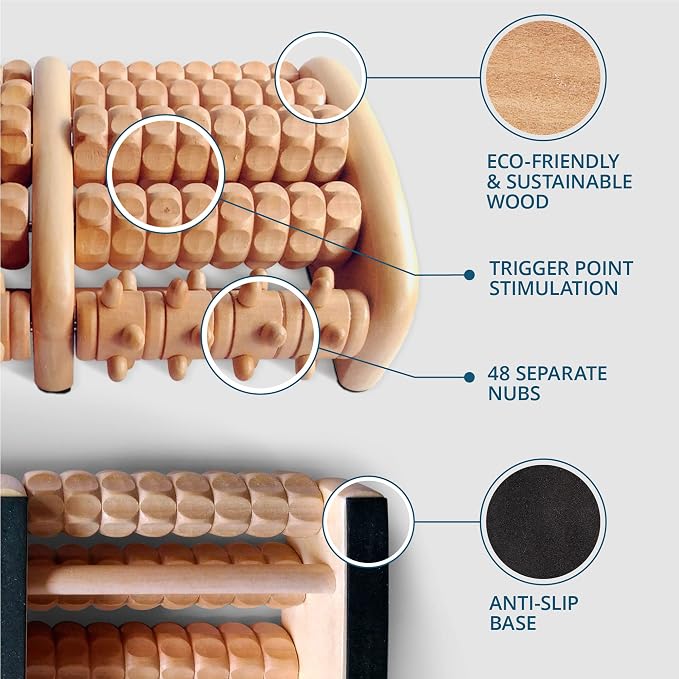TheraFlow Wooden Foot Massager for Neuropathy, Heel Pain and Targeted Plantar Fasciitis Relief | Deep Tissue and Feet Massage for Relaxation | Reflexology Tool for Planters Facetious Relief