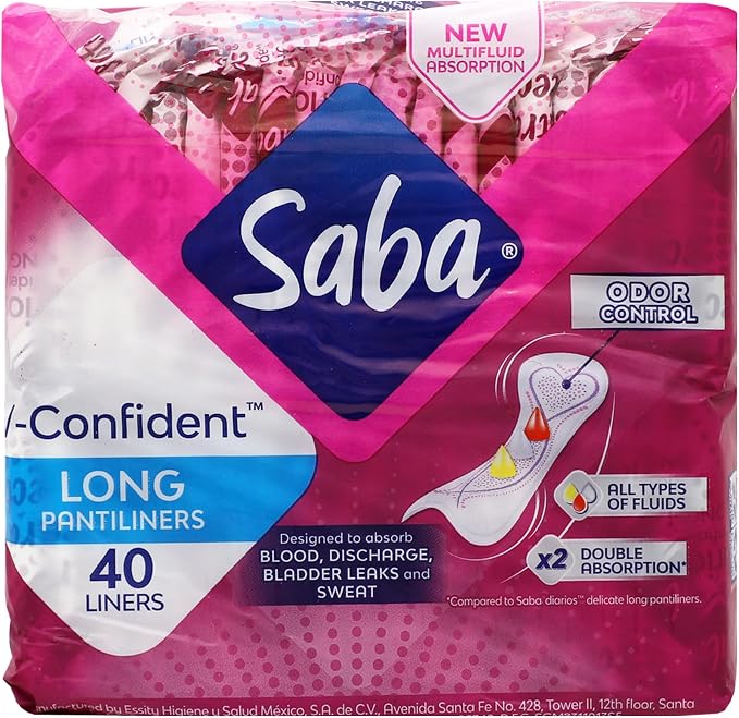 SABA V-Confident Long Daily Liner Panty Liners, Extra Long Protection, 4-Pack of 40 Pads (160 Count)