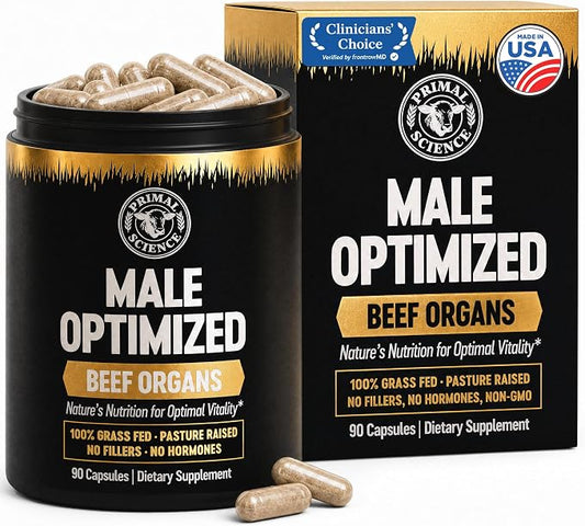 Beef Organ Supplement for Men 100% Grass Fed Beef Testicle, Prostate, Liver & Bone Matrix High Absorption with Black Pepper Non-GMO, Hormone Free, Made in USA 90 Capsules