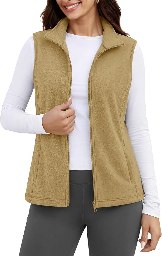 MAGCOMSEN Women's Fleece Vest Outerwear Sleeveless Lightweight Zip Jackets Warm Soft Vests with Zipper Pockets