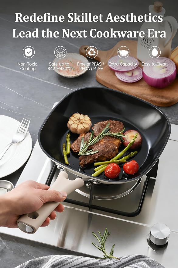 8 Inch Ceramic Nonstick Frying Pan - Dual Ceramic Coating Inside & Out, PFAS/PFOA-Free Skillet, Induction Compatible & Dishwasher Safe, Stay-Cool Handle, Eco-Friendly Egg Pan