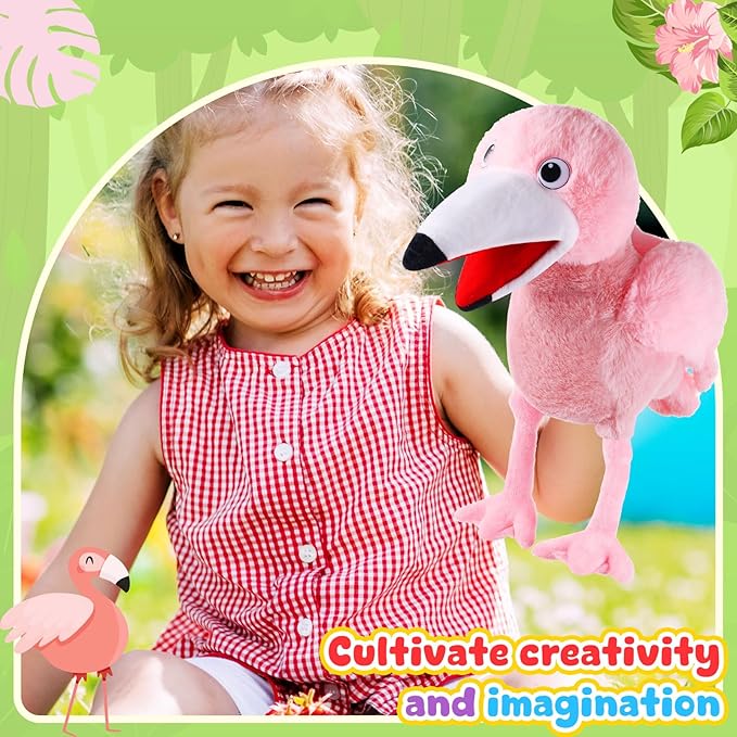 Animal Hand Puppets 11 Inch Bird Plush Toucan Owl Eagle Parrot Flamingo Peacock Puppet Toys Role-Play Puppets for Kids Storytelling Imaginative Pretend Play Teaching Preschool(Flamingo)