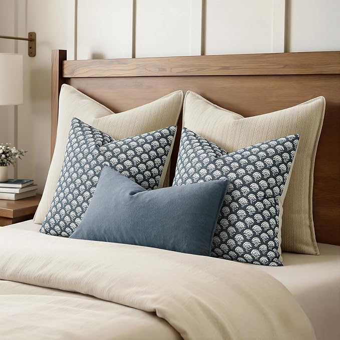 MIULEE Floral Print Decorative Pillow Covers 18x18, Dusty Blue | Vintage Boho Farmhouse Modern Home Decor, Set of 2, Block Print Cushion Covers for Couch Sofa Bed Living Room