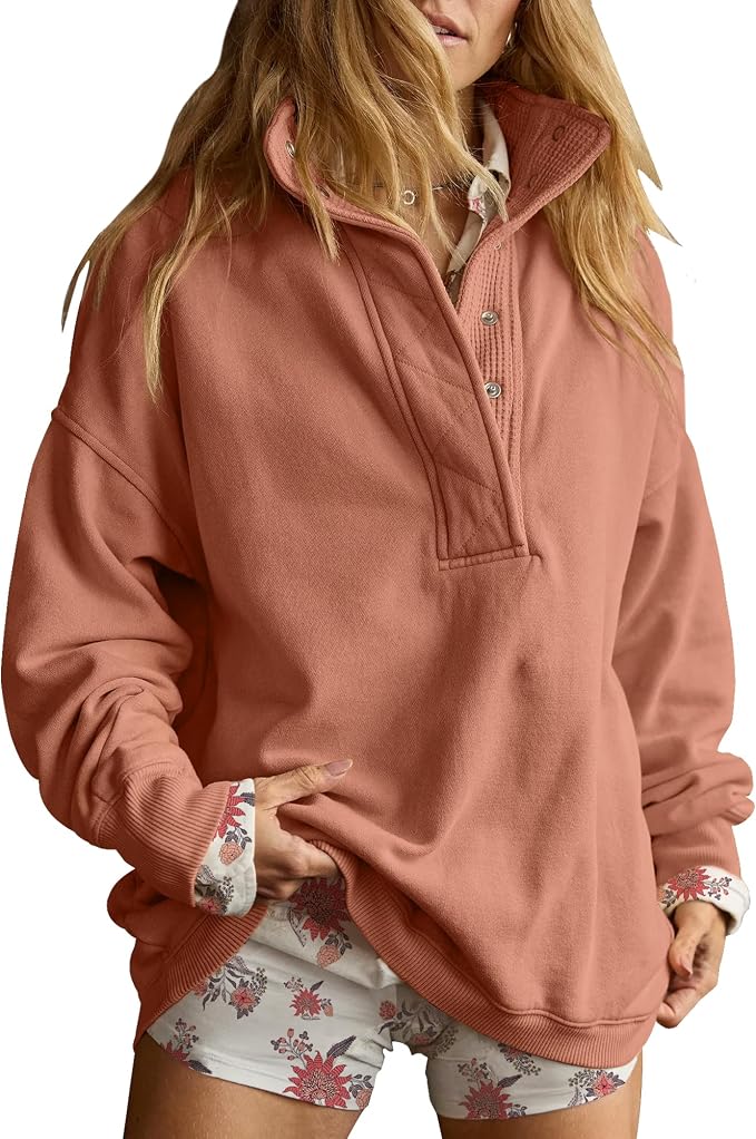 Gacaky Sweatshirt for Women Oversized Casual Long Sleeve Button Henley Neck Pullover Tops Fashion Outfits Clothes