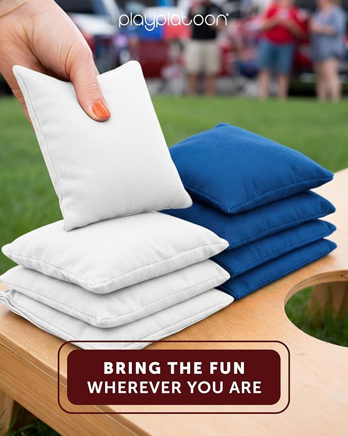 Play Platoon Cornhole Bags Weather Resistant- Set of 8 Regulation Bean Bags for Tossing- Official Professional Size & Weight Corn Hole Bags Two Color All Weather Cornhole Beans Bag Set with Tote Bag
