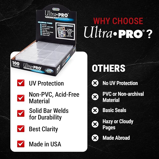 Ultra Pro Trading Card Sleeves – 9 Pocket Card Sleeves for Binder – Platinum Series Pages for Cards & Memorabilia – Archival Safe, UV Protection & 3-Ring Binder Compatible – 100 Pages, Made in USA