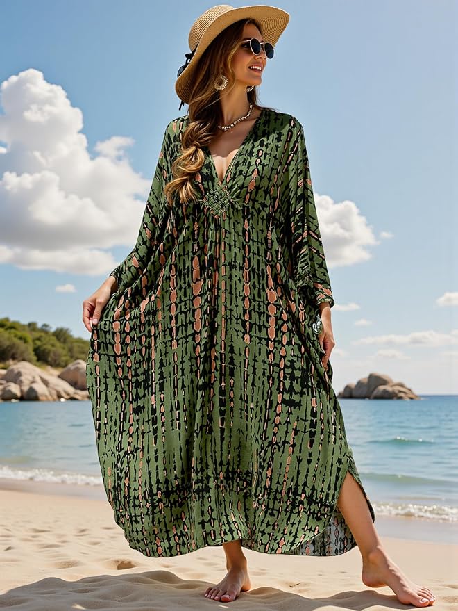 Mumu Dresses for Women Plus Size, Bohemian Kaftan Beach Cover Up Long Maxi Nightgown Soft Loungewear