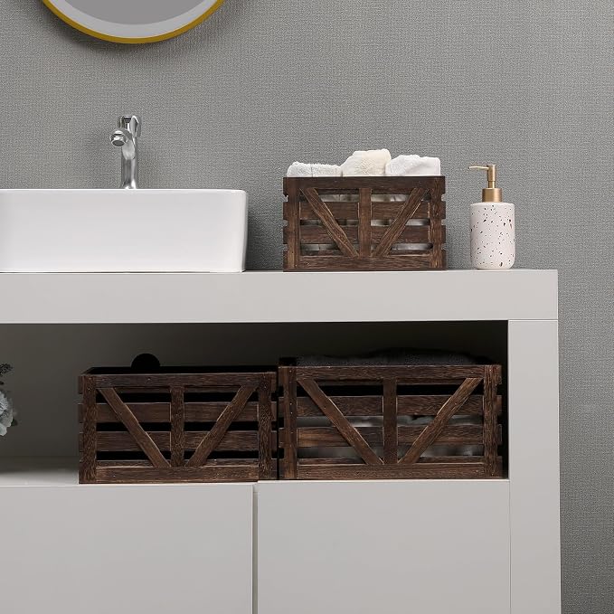 Nested Wooden Storage Crates Set of 3 (L,M,S),Rustic Wood Crate for Storage | Farmhouse Handmade Decorative Boxes with Handles for Home Organization & Display