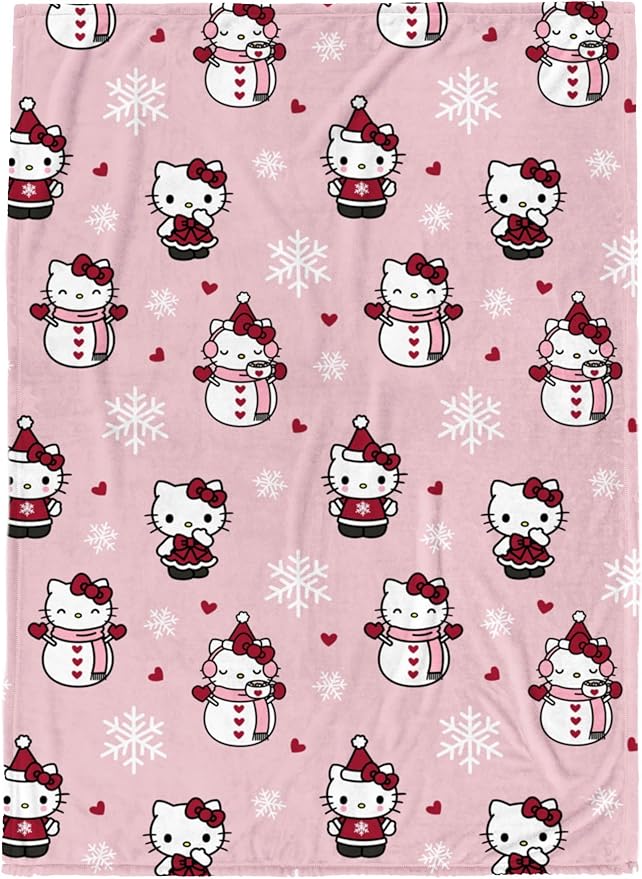 Jay Franco Christmas Plush Throw Blanket – 50x70 Inches Soft & Cozy Fleece Throw for Holiday Bedroom & Couch Décor, Official Licensed Product, Pink - Hello Kitty