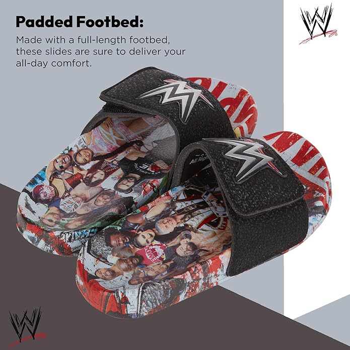 WWE Boys Slides Sandals – John Cena Roman Reigns Seth Rollins Championship Belt Pool Beach Slip On Shoes for Kids