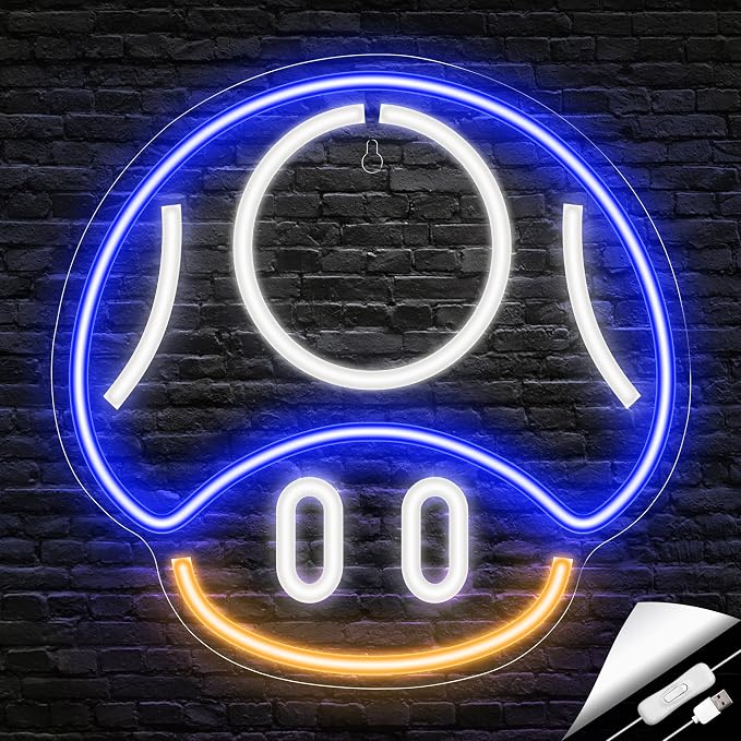 Kavaas Gaming Neon Sign, Mushroom Neon Sign for Game Room Decor, Man Cave, Kids Room - Gaming Mushroom Wall Decor - Gamer Gifts for Boys, Kids (Blue)