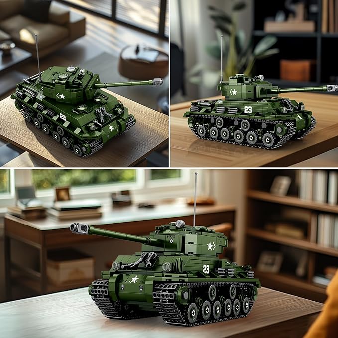M4A3E8 Sherman Tank Building Set,WW2 Military American Armed Tanks Building Block Set for Military Fans,World of Tanks Authorized Products 77030,Ideal Gift for Adults Boys Kids Age 8+,836 PCS