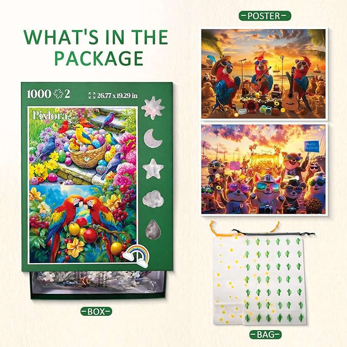 Unique Shaped Jigsaw Puzzles for Adults 1000 Pieces, 2 Pack Adult Puzzles,Egg Birds and Fruit Birds Theme,Difficult Puzzles for Adults,Cooperative Family Games for Family Game Night