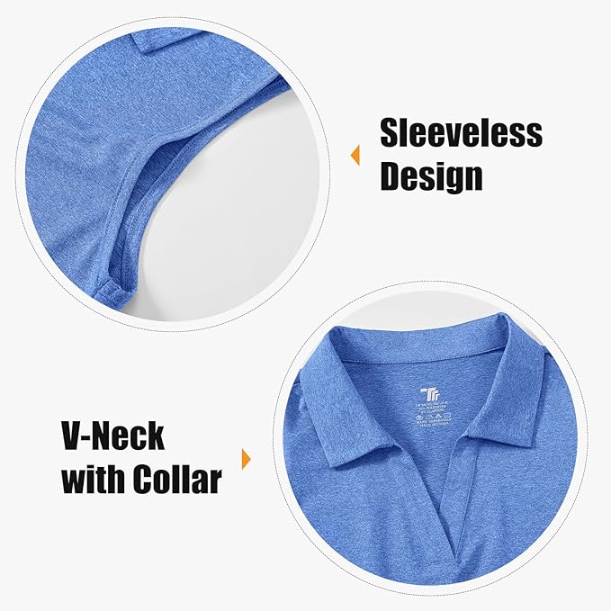 BGOWATU Women's Sleeveless Golf Polo Shirts Collared V Neck Tennis Tank Tops UPF 50+ Quick Dry Lightweight