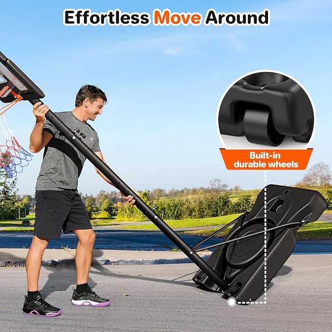 Yohood Basketball Hoop Outdoor 10ft Adjustable, Portable Basketball Hoop Goal System for Kids Youth and Adults in Backyard/Driveway/Indoor, 44 Inch Shatterproof Backboard and Larger Base